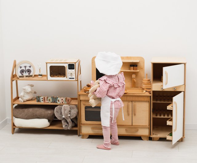 Kids Pretend Play Kitchen, Wooden Montessori Kitchen, Playroom