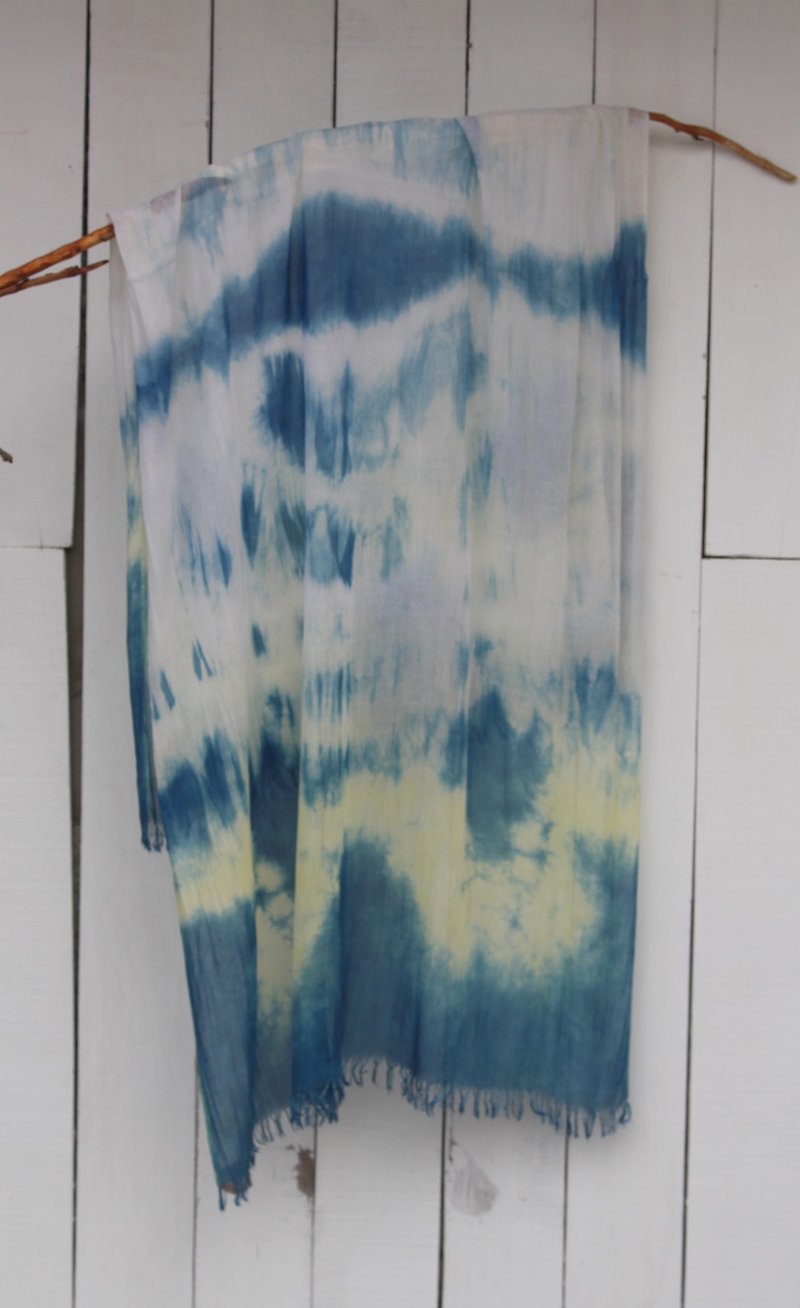 自在染isvara 藍染純棉圍巾  天空系列 晨空 - 絲巾 - 棉．麻 藍色