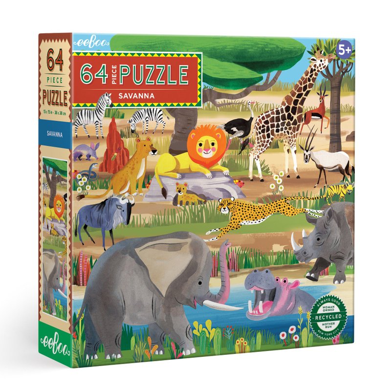 eeBoo 64 Piece Puzzle-- Savanna 64 Piece Puzzle Prairie - เกมปริศนา - กระดาษ หลากหลายสี