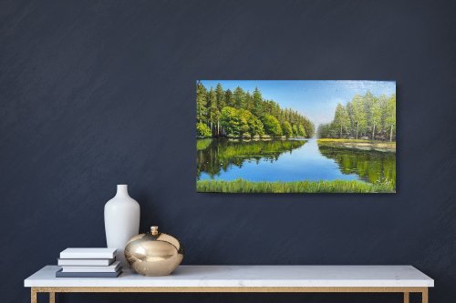 湖の絵画 アイルランドの風景 オリジナルアート インパスト油絵