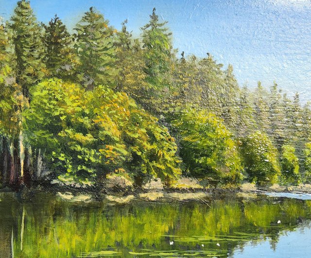 油絵　油彩画　風景画　インテリア　おしゃれ　アート　湖畔　厚塗り　インパスト 油絵 油彩画 風景画 インテリア おしゃれ アート 湖畔 厚塗り