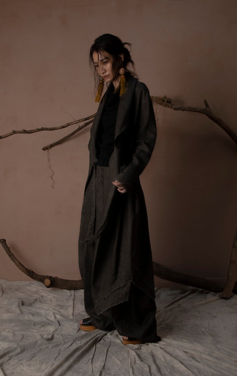 Sumizome Estranged Robe - เสื้อแจ็คเก็ต - ผ้าฝ้าย/ผ้าลินิน 