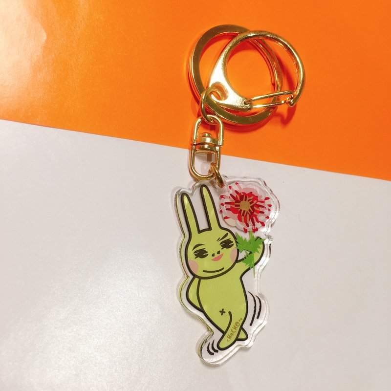 Acrylic Keyring | Confession Nostril Rabbit - Send you a little flower heart - ที่ห้อยกุญแจ - อะคริลิค สึชมพู