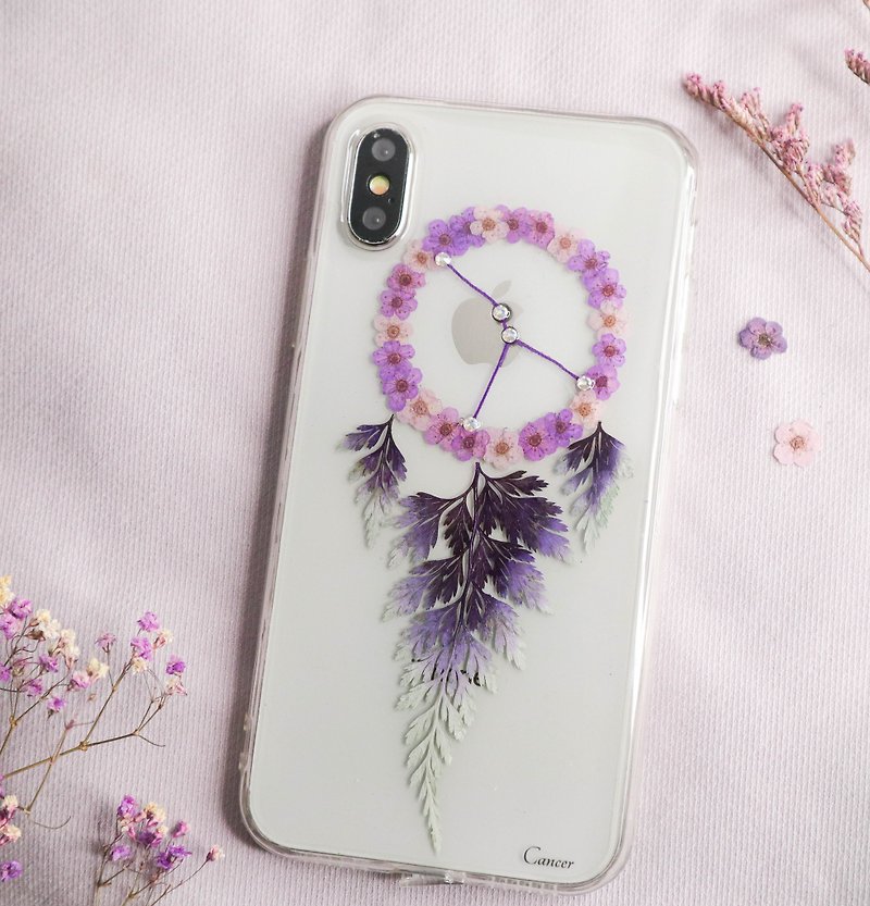 Cancer Pressed Flower Dreamcatcher Phone Case | 12 Zodiac - เคส/ซองมือถือ - พืช/ดอกไม้ สีม่วง