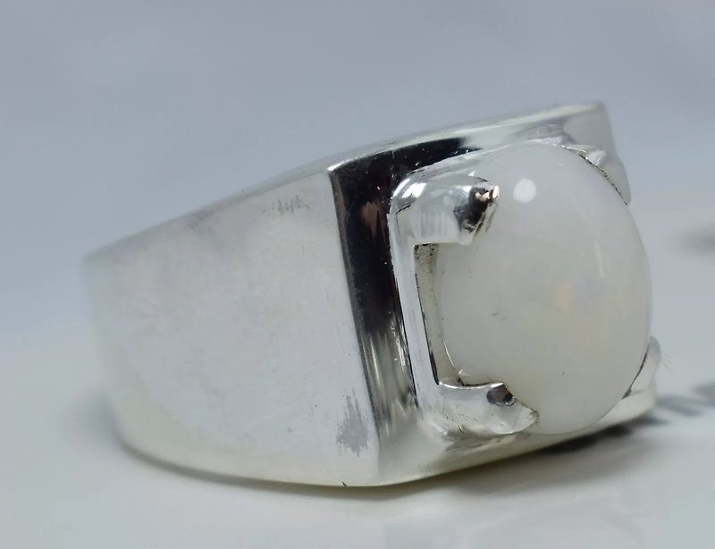 Mens Opal Ring 925 Sterling Silver Opal Jewellery Men Rings Handmade Jewelry - แหวนทั่วไป - เครื่องเพชรพลอย ขาว