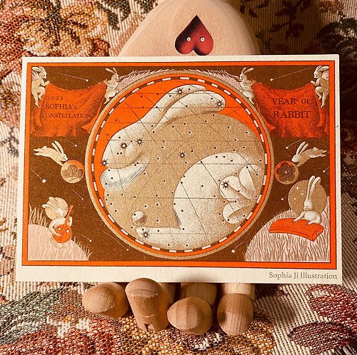 Sophia Ji 插畫工作室 兔兔星象盤 賀年卡 Riso 卡片