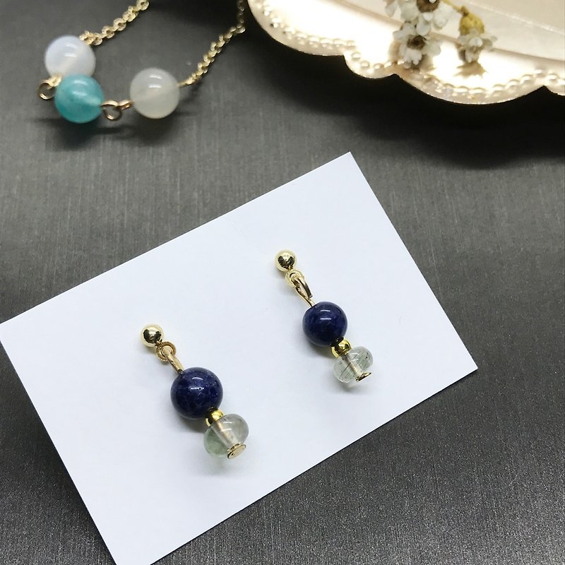 Blue and green hair drape earrings - Earrings & Clip-ons - Gemstone Blue