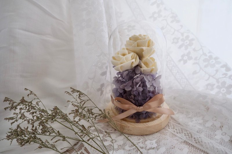 紫式- 細工花 玫瑰永生花玻璃瓶 - - 乾燥花/永生花 - 棉．麻 