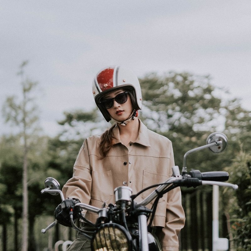 MODER摩德-MERLIN梅林-亮光奶白紅 - 電單車頭盔 - 其他材質 