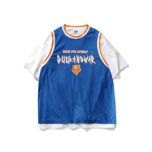 Mesh fake two-piece sports basketball shirt college short-sleeved