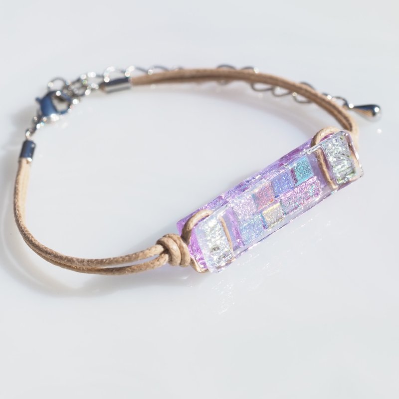 【Premium】 【１点物】色が変わるガラス(マジック)ブレスレット/アンクレット【紐の色選べます】【長さ、金属フリー選べます】【受注制作】 - 手鍊/手環 - 玻璃 紫色