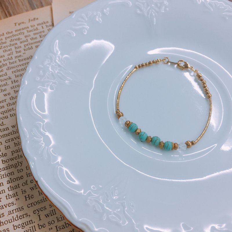 National wind turquoise brass bracelet - Bracelets - Gemstone Green