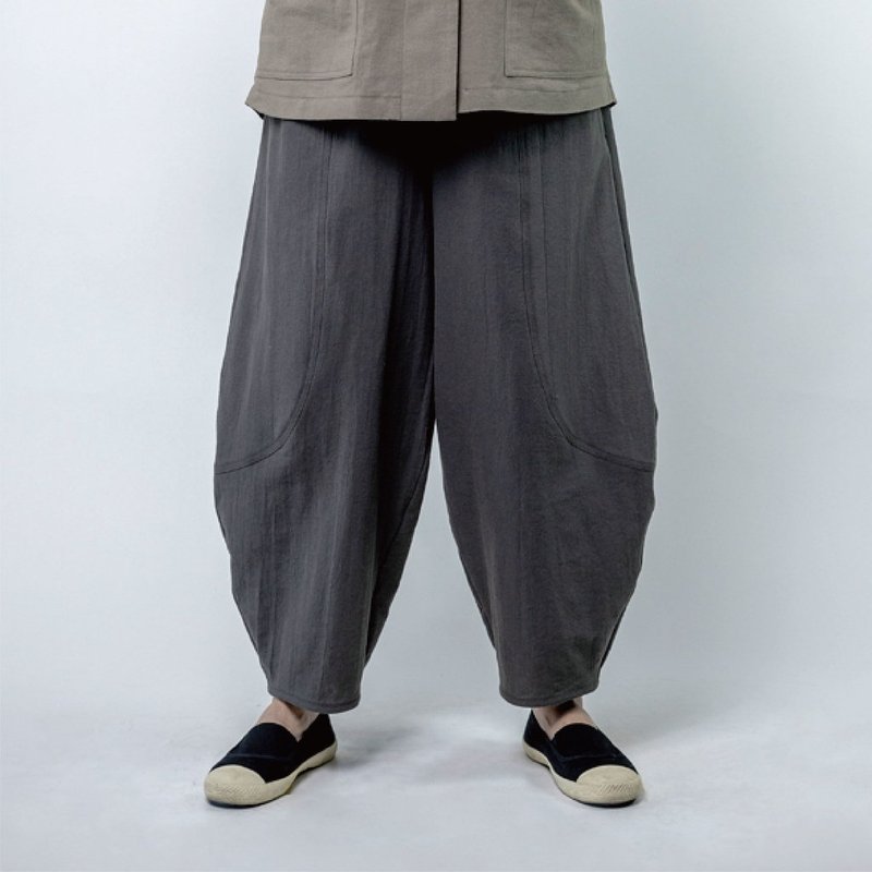 Curved Knife Pants | Natural Cotton & Linen | Charcoal Grey - กางเกงขายาว - ผ้าฝ้าย/ผ้าลินิน 