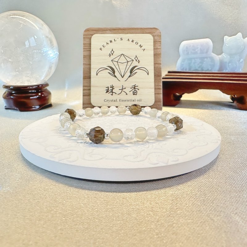 沉著之光 茶晶・銀月光・白水晶手鍊 白露節氣設計 - 手鍊/手環 - 水晶 多色