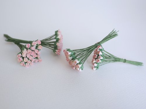 makemefrompaper Paper flower, 100 pieces, size 0.5 x 0.8 cm., budding roses, pink brush color.