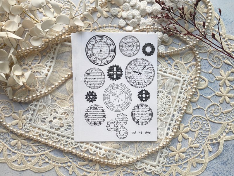 Monotone Lettering Pattern Clock and Wheel Sticker 105 x 148 - Stickers - Paper White