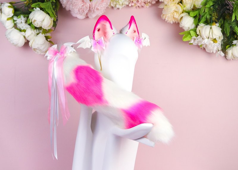 Lovecore Fox Ears and Tail Set Faux Fur Ears and Tail Set - Hair Accessories - Other Man-Made Fibers Pink