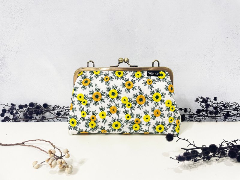 yellow flowers clasp frame bag/with chain/ cosmetic bag - Messenger Bags & Sling Bags - Cotton & Hemp Yellow