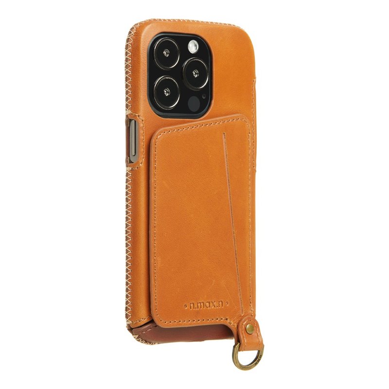 iPhone15 Pro 經典系列 - 磁吸站立卡袋手機皮革套-古銅棕 - 手機殼/手機套 - 真皮 