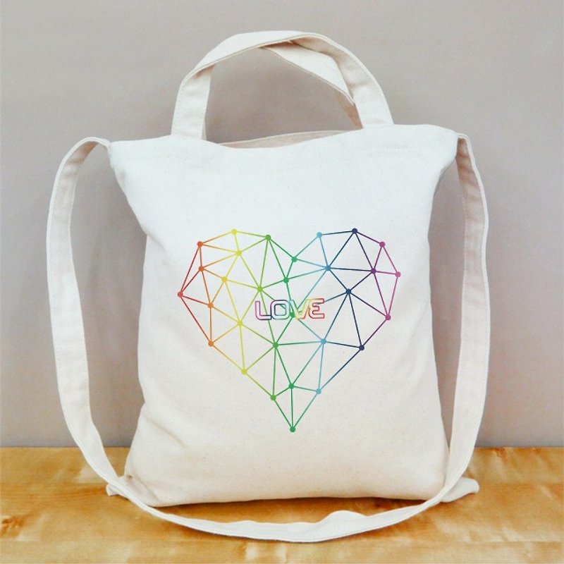 [Valentine] Rainbow Heart Straight canvas bag - Clutch Bags - Cotton & Hemp 