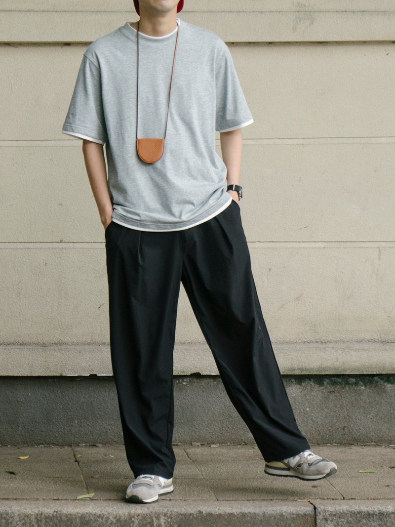 PANTS 夏季速乾透氣寬松直筒休閒褲黑色基礎款純色長褲男Cityboy - 男長褲/休閒褲 - 其他人造纖維 黑色