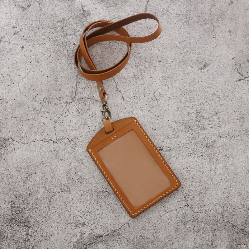 Small Orange Peel Vegetable Tanned Cowhide Neck Strap ID Cover/Identification Card/Card Holder/GOGORO - ที่ใส่บัตรคล้องคอ - หนังแท้ 