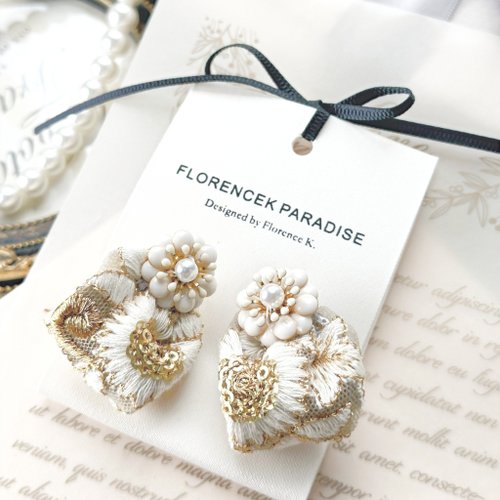 Florencek Paradise 華麗珠片手縫刺繡耳環/婚嫁首飾
