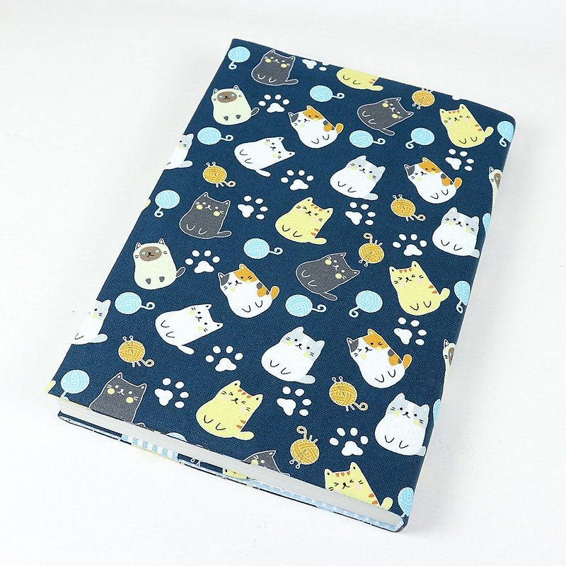 A5 Adjustable Mother's Handbook Cloth Book Cover - Circle Cat (Blue) - Book Covers - Cotton & Hemp Blue