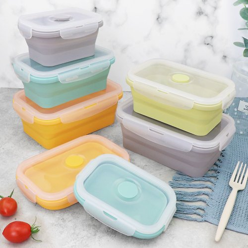 OMORY 【OMORY】簡約環保矽膠摺疊保鮮餐盒