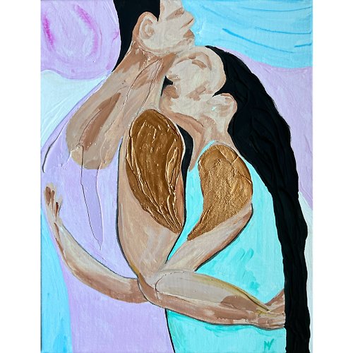 瑪格麗商店 Two hearts craft Loving Couple Art Abstract Original Painting 3d Heart Acrylic