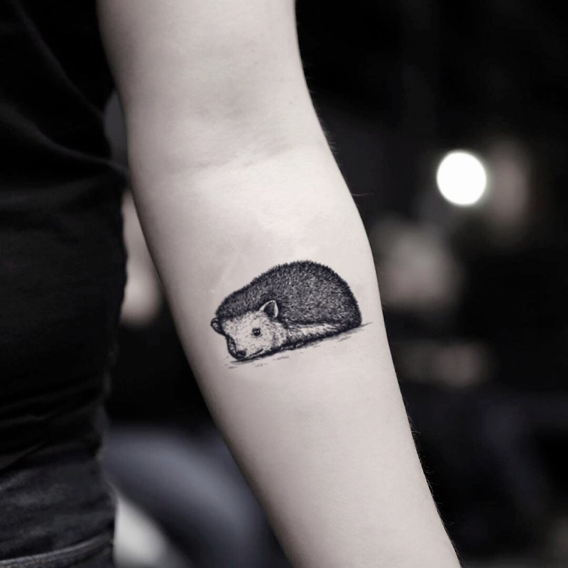 Hedgehog Temporary Fake Tattoo Sticker (Set of 2) - OhMyTat - Temporary Tattoos - Paper Black