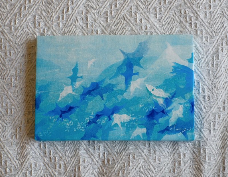 Small size frameless painting-blue landscape-2 - โปสเตอร์ - กระดาษ 