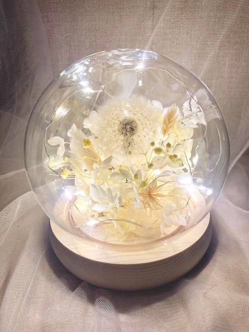 苒染花室 Efflorescence Florist 【母親節禮物】永生康乃馨/蒲公英 暖光玻璃球