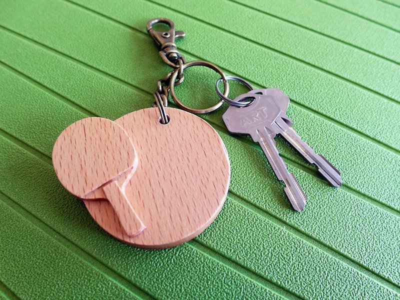 木頭 鑰匙圈/鎖匙扣 咖啡色 - 台灣加油 桌球 tabletennis 原木 鑰匙圈 掛件 吊飾