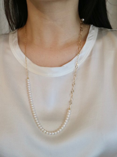 KOKO PEARL JEWELRY 日本直送 獨家設計 4.5mm Akoya珍珠+18k金鍊 長項鍊 多合一配戴