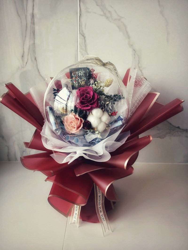 Rich Eternal Flower Bobo Ball Christmas/Birthday Gift/Father's Day/Father's Day/Valentine's Day/Opening Gift - ช่อดอกไม้แห้ง - พืช/ดอกไม้ 