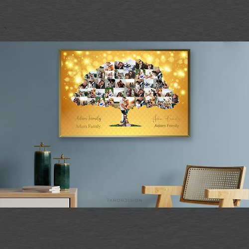 tanondesign 46 Family Tree Photo collage Editable Canva Template, Anniversary Gift,
