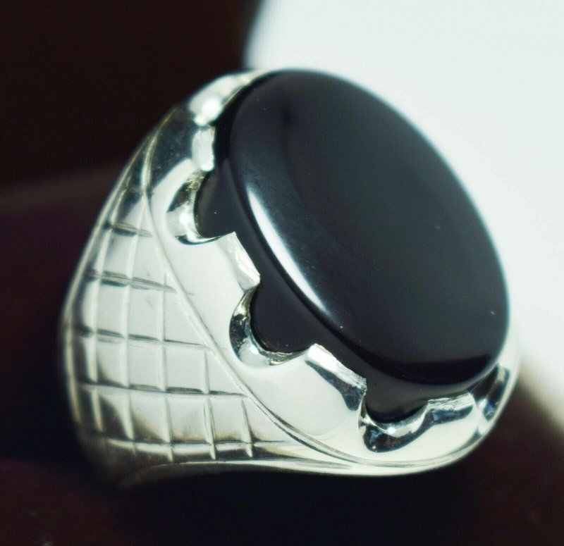 Christmas Gift Mens Black Blood Red Yemeni Aqiq Agate Bague Handcrafted Ring Men - 戒指 - 寶石 黑色