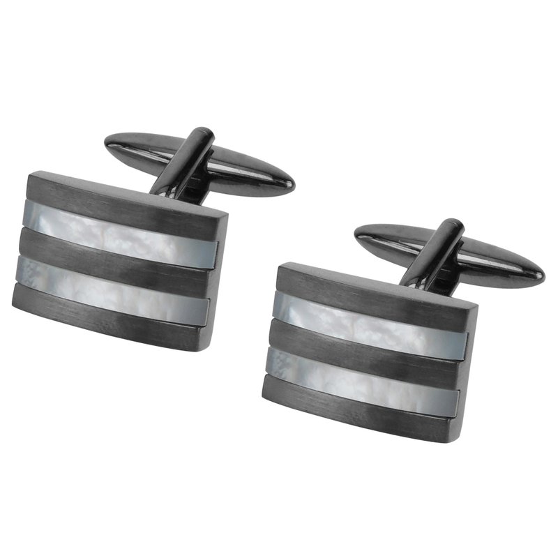 Brush Gunmetal White Mother of Pearl Cufflinks - Cuff Links - Other Metals White