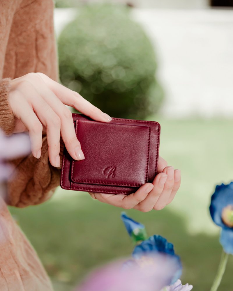 Gil (Burgundy): Multi Card Holder, Mini wallet, Soft Cow Leather, Coin pocket - 錢包/皮夾/長短夾 - 真皮 紅色