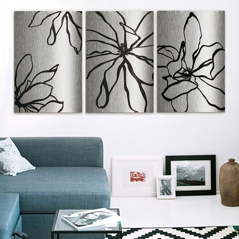 Metal Rectangle Plants Frame-less Wall Art Black Lines Floral Style 1~3 - Posters - Other Metals Black