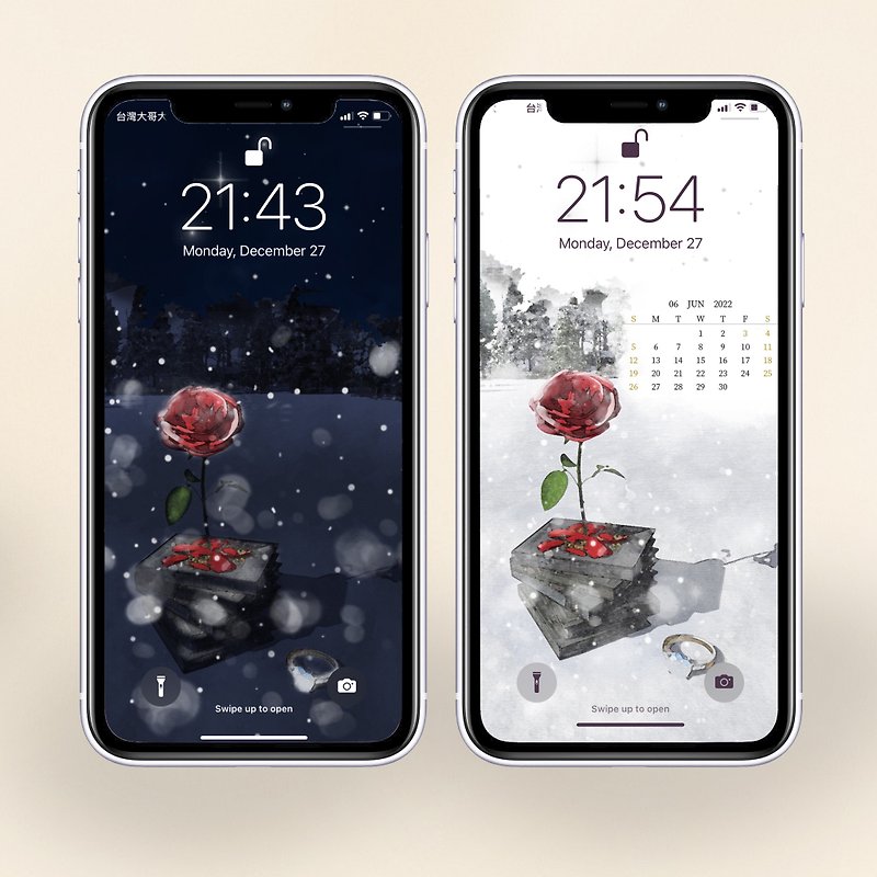 [Fairy Tale Calendar] Beauty and the Beast mobile phone wallpaper/June/A set of four/Rose/Ring/Monthly calendar - Calendars - Other Materials Blue