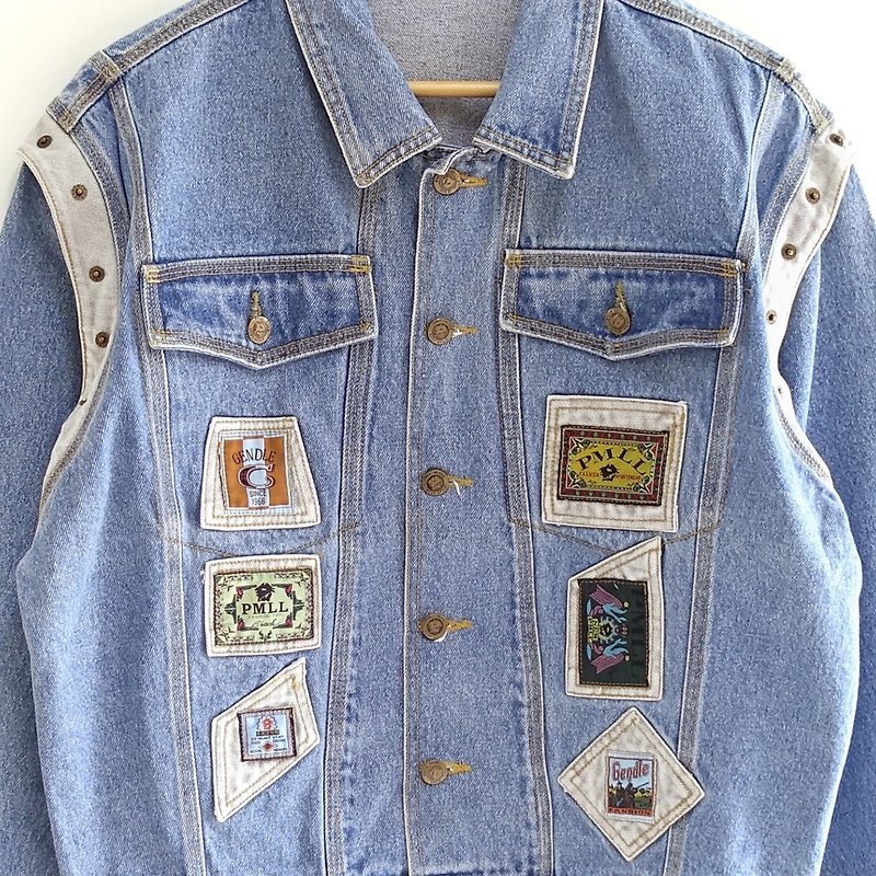 │Slowly | retro styling stitching - vintage denim jacket │ vintage. Vintage - Women's Casual & Functional Jackets - Cotton & Hemp Multicolor
