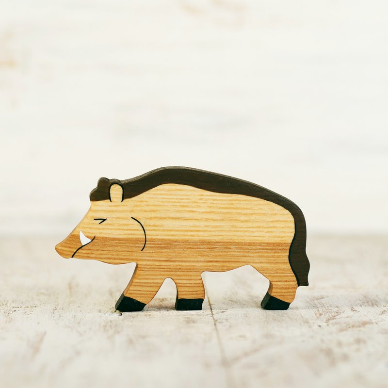 Wooden Wild Boar toy Hog figurine Woodland animals - ของเล่นเด็ก - วัสดุอีโค สีนำ้ตาล