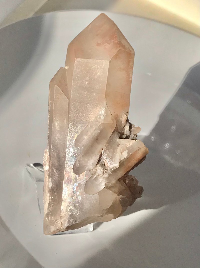 白水晶簇 白幽靈 粉皮 帶彩 水晶原礦 白水晶簇 天然原石 - 擺飾/家飾品 - 水晶 粉紅色