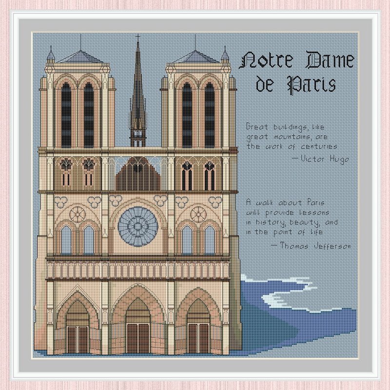 Notre Dame Cross Stitch Pattern | Notre-Dame de Paris | Catholic Cathedral | - คอร์สงานฝีมือ/หนังสือคู่มือ - วัสดุอื่นๆ 
