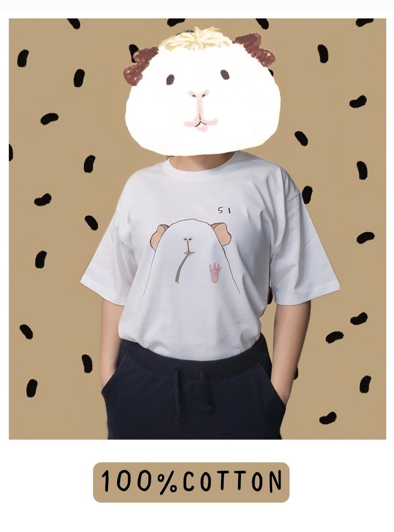 天竺鼠51純棉落肩上衣 - 其他 - 棉．麻 白色