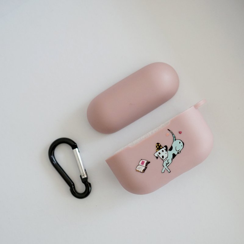聖誕禮物 小狗藕粉質感印花airpods / airpods pro保護套 附吊環 - AirPods/耳機保護套 - 橡膠 粉紅色