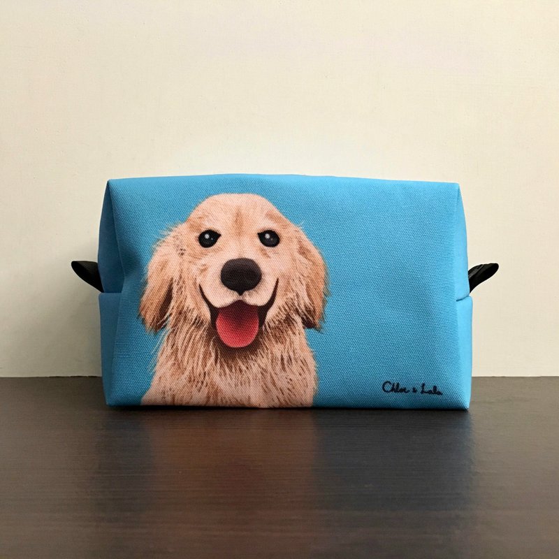 Classic Wangmiao Cosmetic Bag/Storage Bag-Golden Retriever - Toiletry Bags & Pouches - Polyester Blue