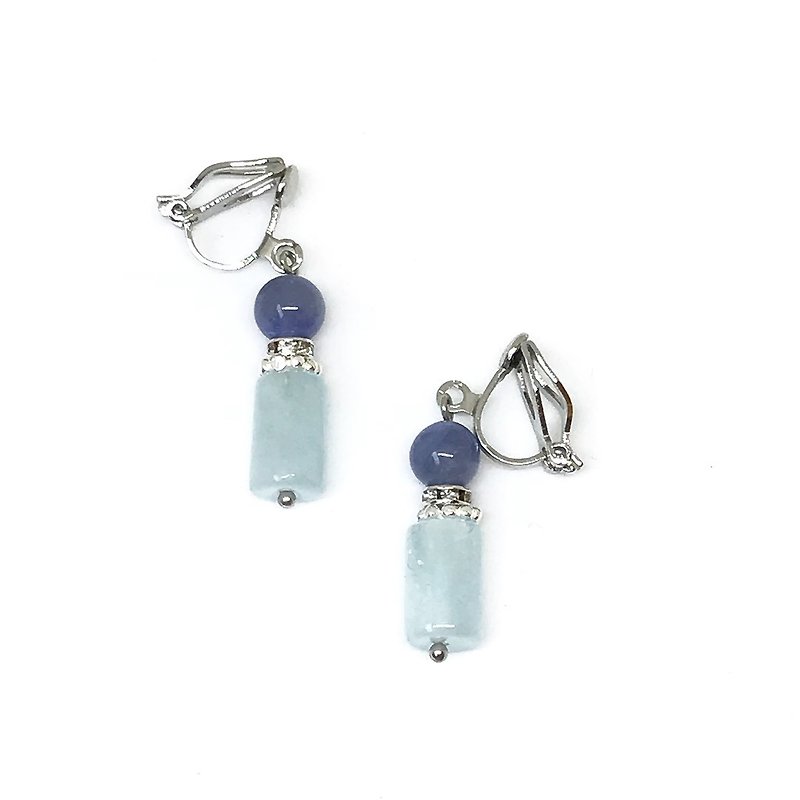 Clip earrings - ต่างหู - เครื่องเพชรพลอย สีน้ำเงิน